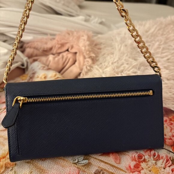 long sapphire blue prada bifold wallet, complementary chain included for opt - Picture 2 of 2